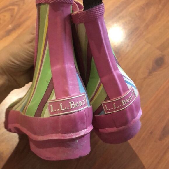 LL Bean Striped rubber booties size 7 pink green - Picture 4 of 8